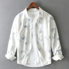 Men's casual long sleeve shirt in white with blue floral pattern, perfect for everyday matching outfits.