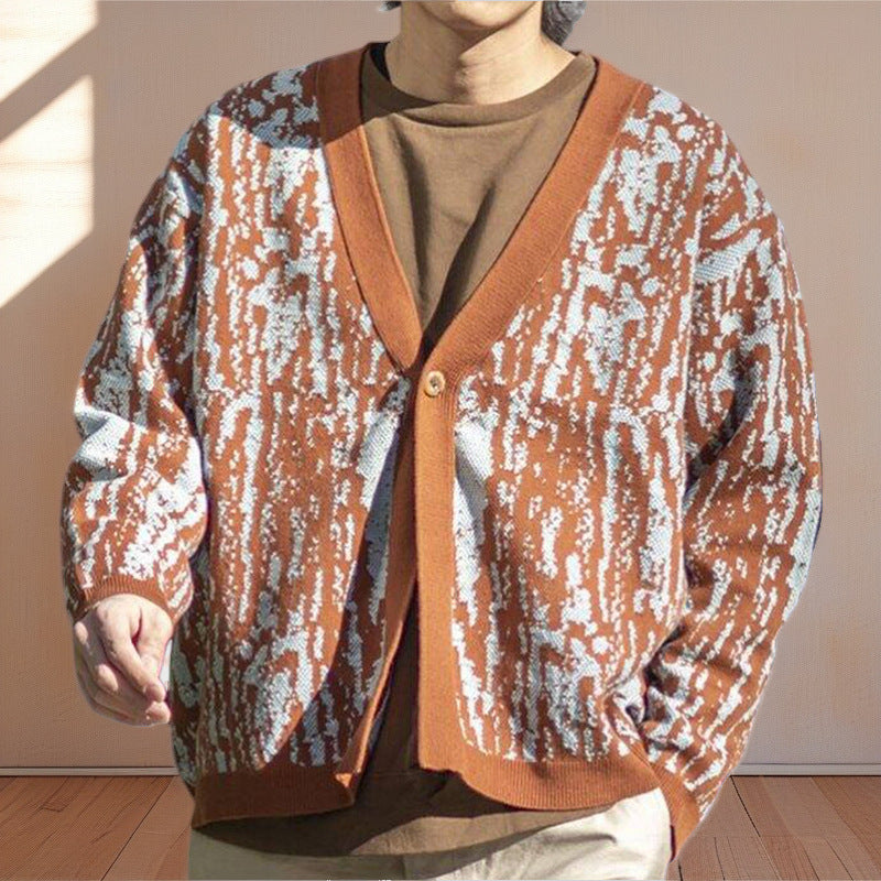 Men Jacquard Sweater Loose Long Sleeves