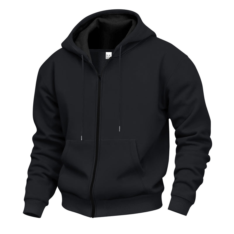 Men's Velvet Hooded Zipper Casual Sweatshirt