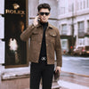 Men Suede Leather Jacket long sleeve