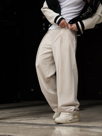 Men High-waisted Pleated Casual Pants