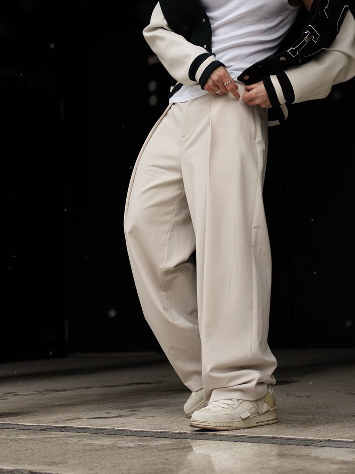 Men High-waisted Pleated Casual Pants