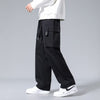 Men Loose Pockets Drawstring Boys Straight Cargo Pants