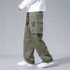 Men Loose Pockets Drawstring Boys Straight Cargo Pants