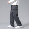 Men Loose Pockets Drawstring Boys Straight Cargo Pants