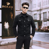 Men Suede Leather Jacket long sleeve