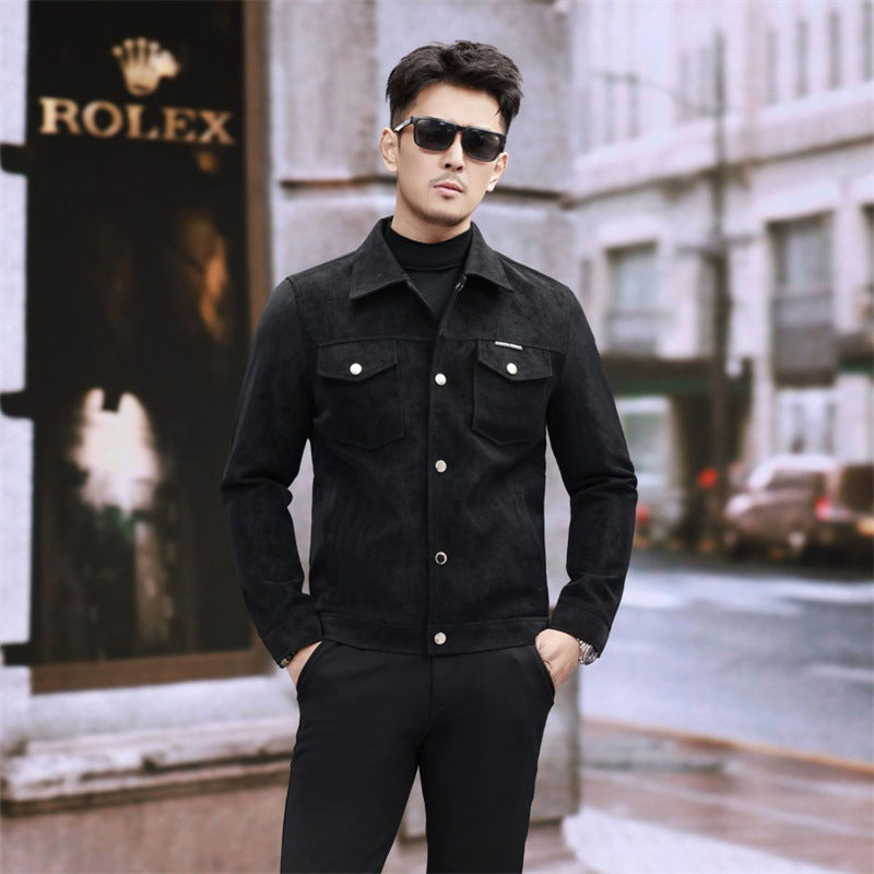 Men Suede Leather Jacket long sleeve