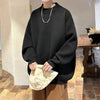 Men's loose round neck sweater in white, made from polyester