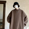 Men's loose round neck sweater in white, made from polyester