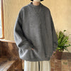Men's loose round neck sweater in white, made from polyester